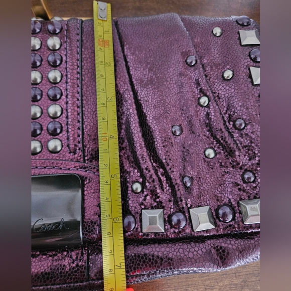 COACH Kristin Limited Edition Studded Metallic Leather Clutch - Boysenberry - Picture 11 of 12